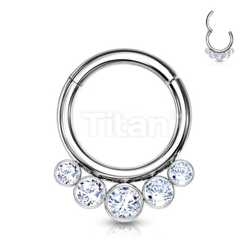 Implant Grade Titanium Hinged Segment Hoop Ring With 5 Bezel Set Forward Facing Crystals - Image 2