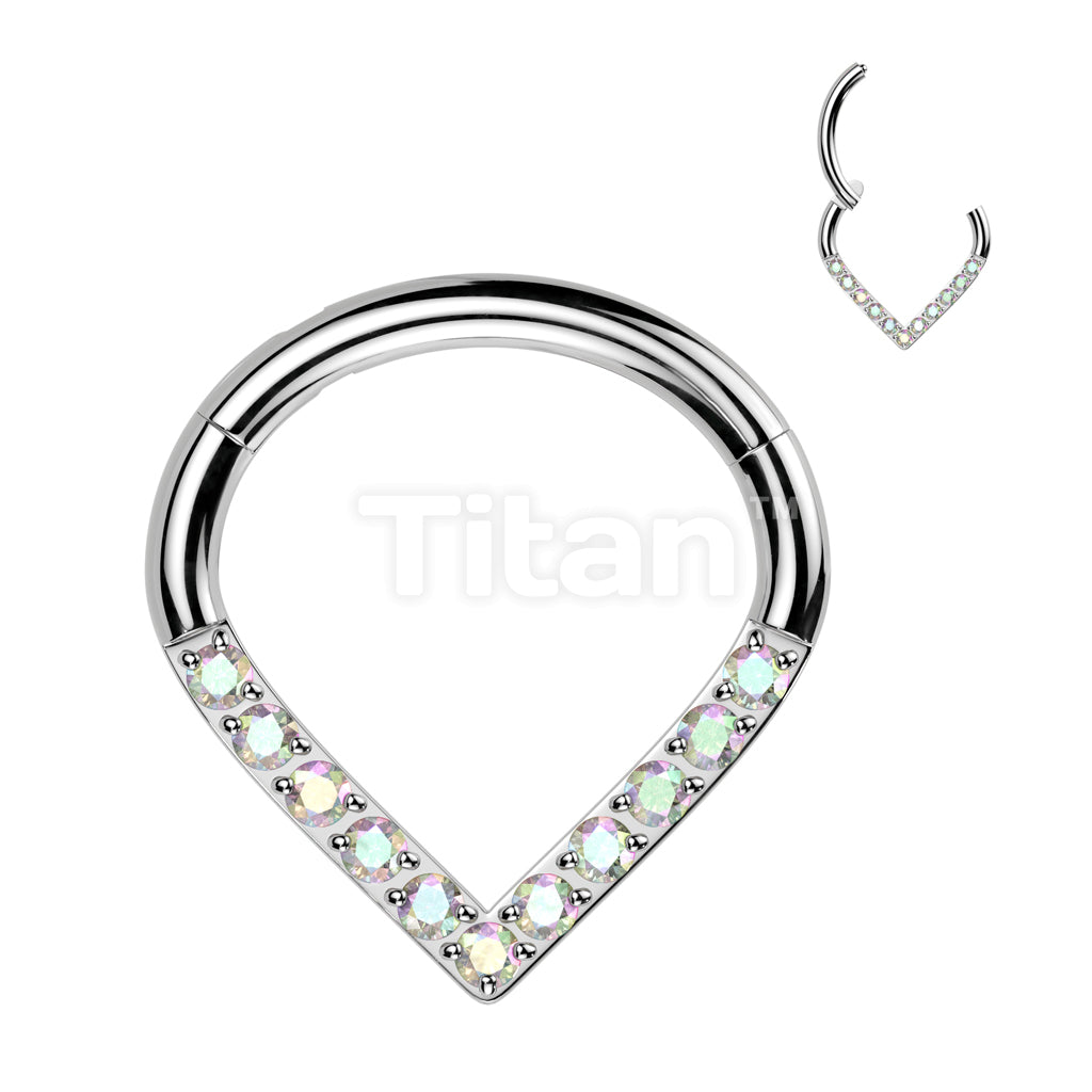 Implant Grade Titanium Hinged Segment Hoop Ring With Pave CZ Single Line Chevron - Image 2