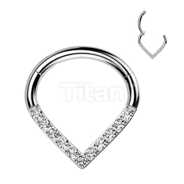 Implant Grade Titanium Hinged Segment Hoop Ring With Pave CZ Single Line Chevron - Image 3