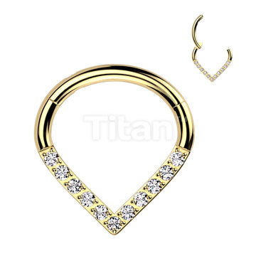 Implant Grade Titanium Hinged Segment Hoop Ring With Pave CZ Single Line Chevron - Image 4