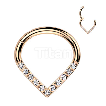 Implant Grade Titanium Hinged Segment Hoop Ring With Pave CZ Single Line Chevron - Image 5