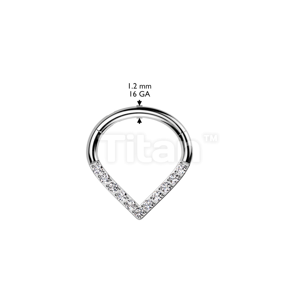 Implant Grade Titanium Hinged Segment Hoop Ring With Pave CZ Single Line Chevron - Image 6