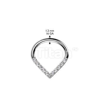 Implant Grade Titanium Hinged Segment Hoop Ring With Pave CZ Single Line Chevron - Image 6
