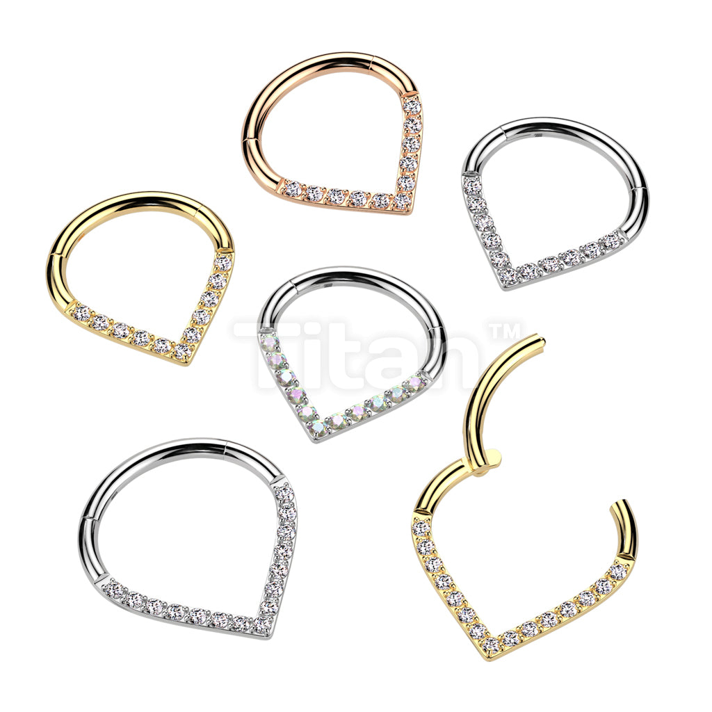 Implant Grade Titanium Hinged Segment Hoop Ring With Pave CZ Single Line Chevron