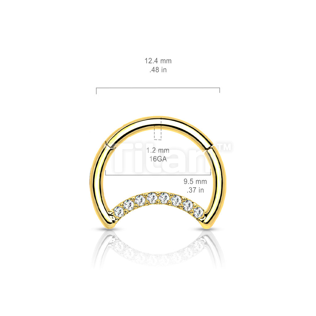 Implant Grade Titanium Hinged Segment Hoop Ring With Pave CZ Crescent Moon - Image 6