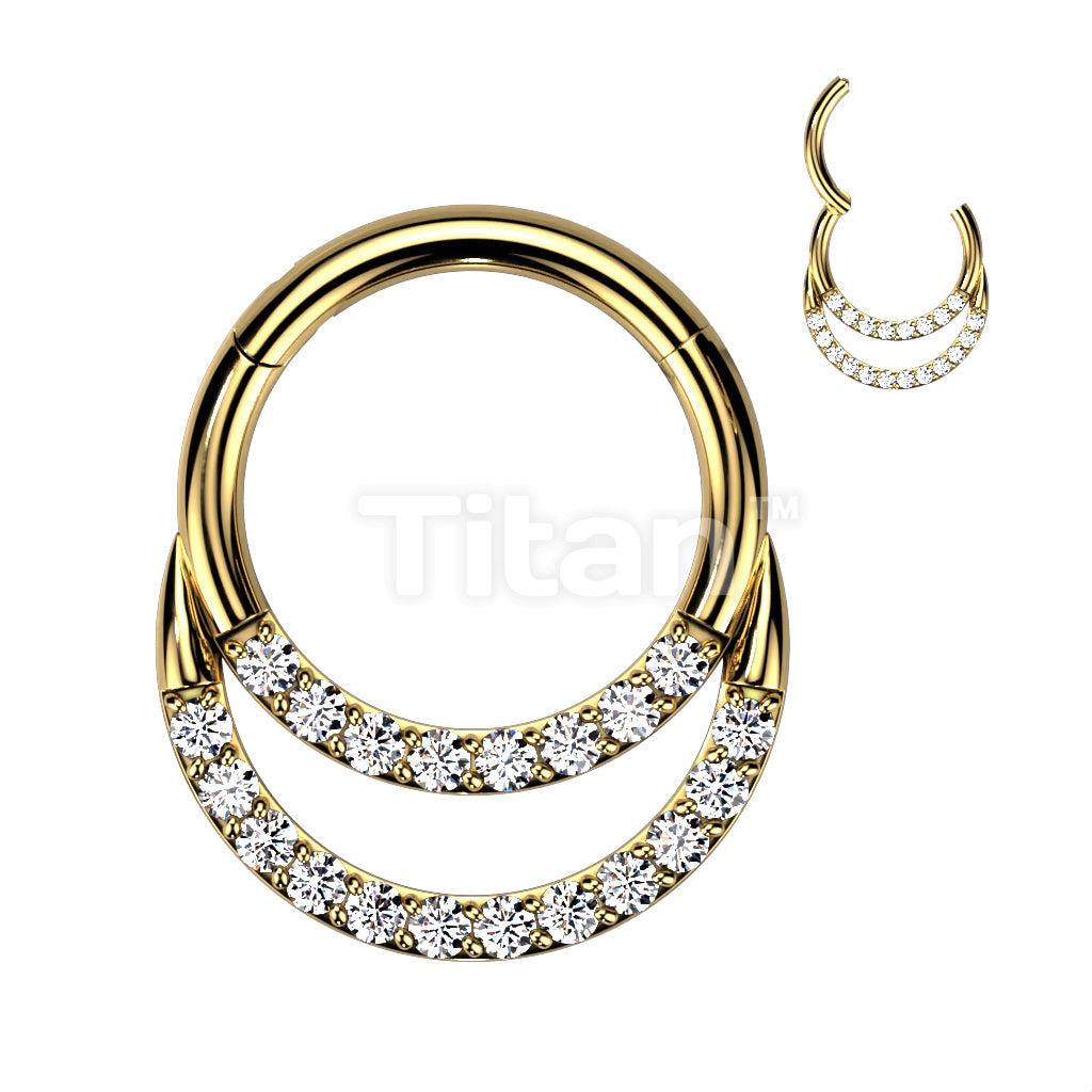 Implant Grade Titanium Hinged Segment Hoop Ring With Double Row of Pave CZs - Image 2