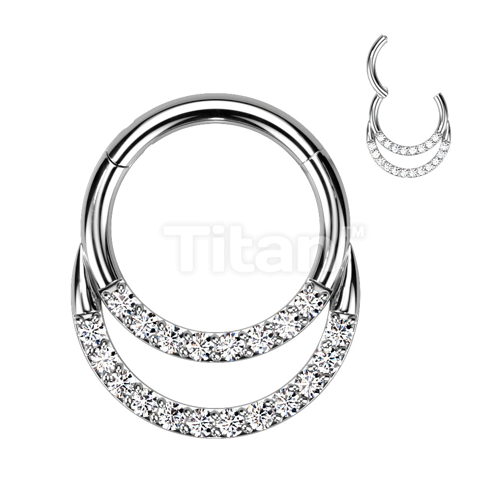 Implant Grade Titanium Hinged Segment Hoop Ring With Double Row of Pave CZs - Image 3