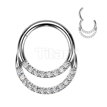 Implant Grade Titanium Hinged Segment Hoop Ring With Double Row of Pave CZs - Image 3