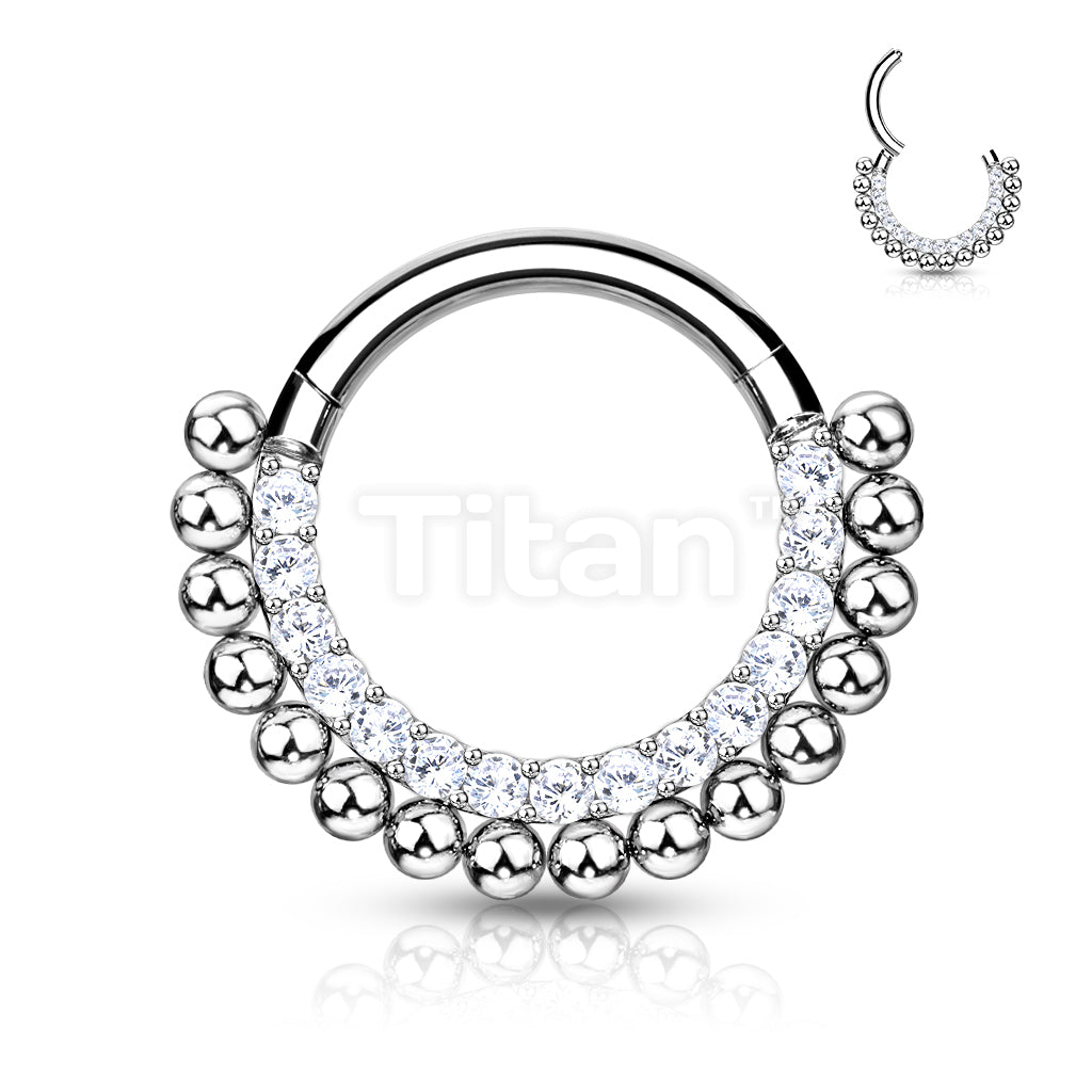 Implant Grade Titanium Hinged Segment Hoop Ring Lined With Pave CZs and Beads - Image 2
