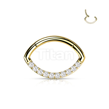 Implant Grade Titanium CZ Lined Oval Hinged Segment Hoop Ring - Image 4