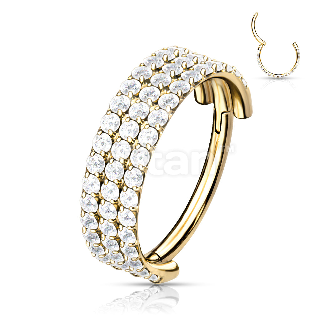 Implant Grade Titanium Hinged Segment Hoop Ring With Triple Lined Outward Facing CZs - Image 3