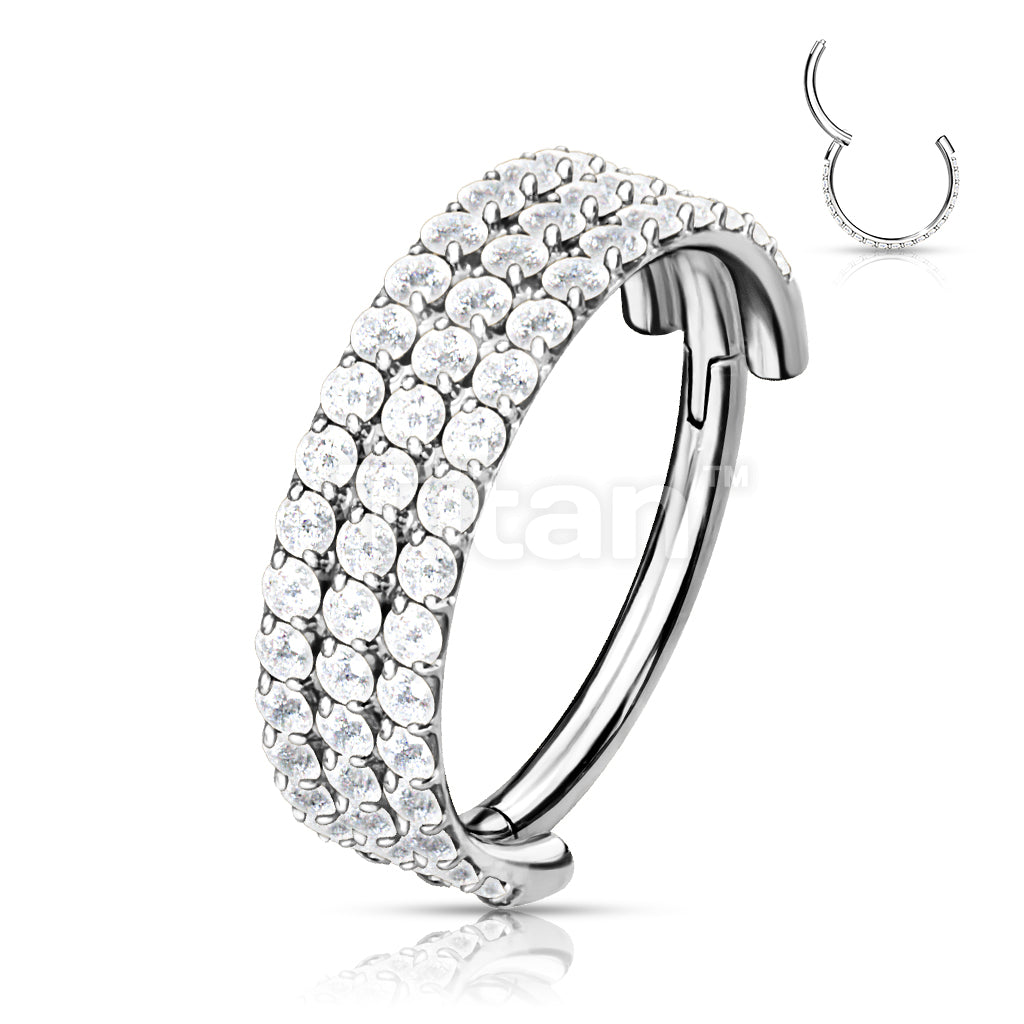Implant Grade Titanium Hinged Segment Hoop Ring With Triple Lined Outward Facing CZs - Image 5