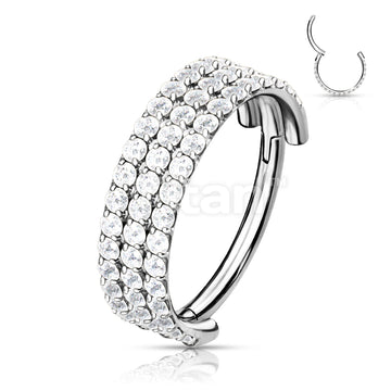 Implant Grade Titanium Hinged Segment Hoop Ring With Triple Lined Outward Facing CZs - Image 5