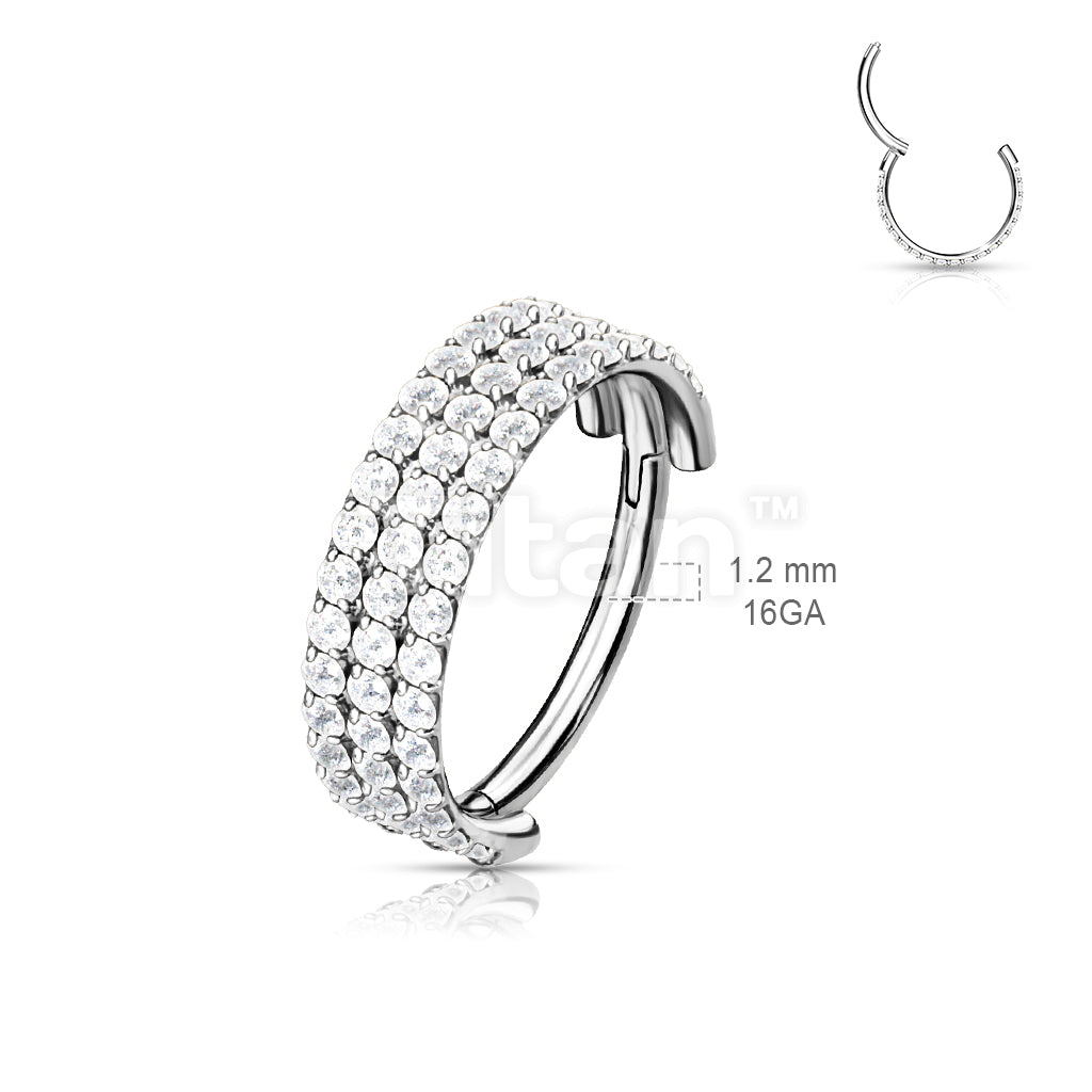 Implant Grade Titanium Hinged Segment Hoop Ring With Triple Lined Outward Facing CZs - Image 6