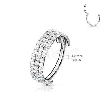 Implant Grade Titanium Hinged Segment Hoop Ring With Triple Lined Outward Facing CZs - Image 6