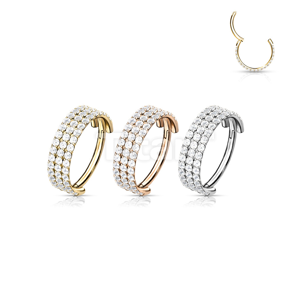 Implant Grade Titanium Hinged Segment Hoop Ring With Triple Lined Outward Facing CZs - Image 7