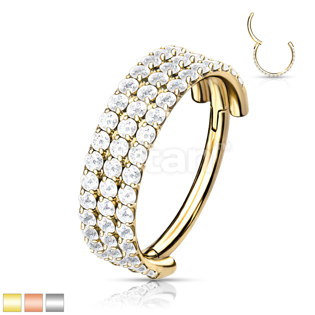 Implant Grade Titanium Hinged Segment Hoop Ring With Triple Lined Outward Facing CZs - Image 2