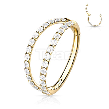 Implant Grade Titanium Hinged Segment Double Hoop Ring Lined With Outward Facing CZs - Image 3