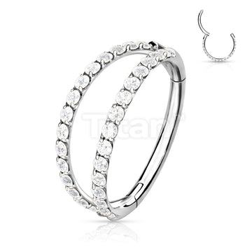 Implant Grade Titanium Hinged Segment Double Hoop Ring Lined With Outward Facing CZs - Image 4
