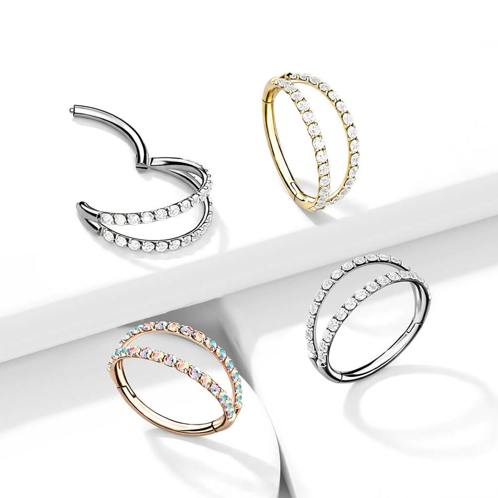 Implant Grade Titanium Hinged Segment Double Hoop Ring Lined With Outward Facing CZs