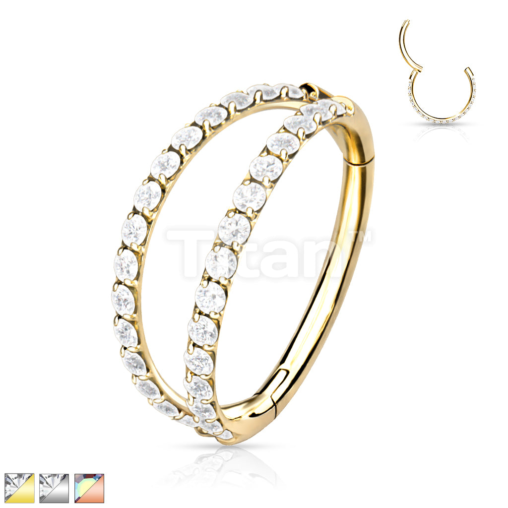 Implant Grade Titanium Hinged Segment Double Hoop Ring Lined With Outward Facing CZs - Image 2