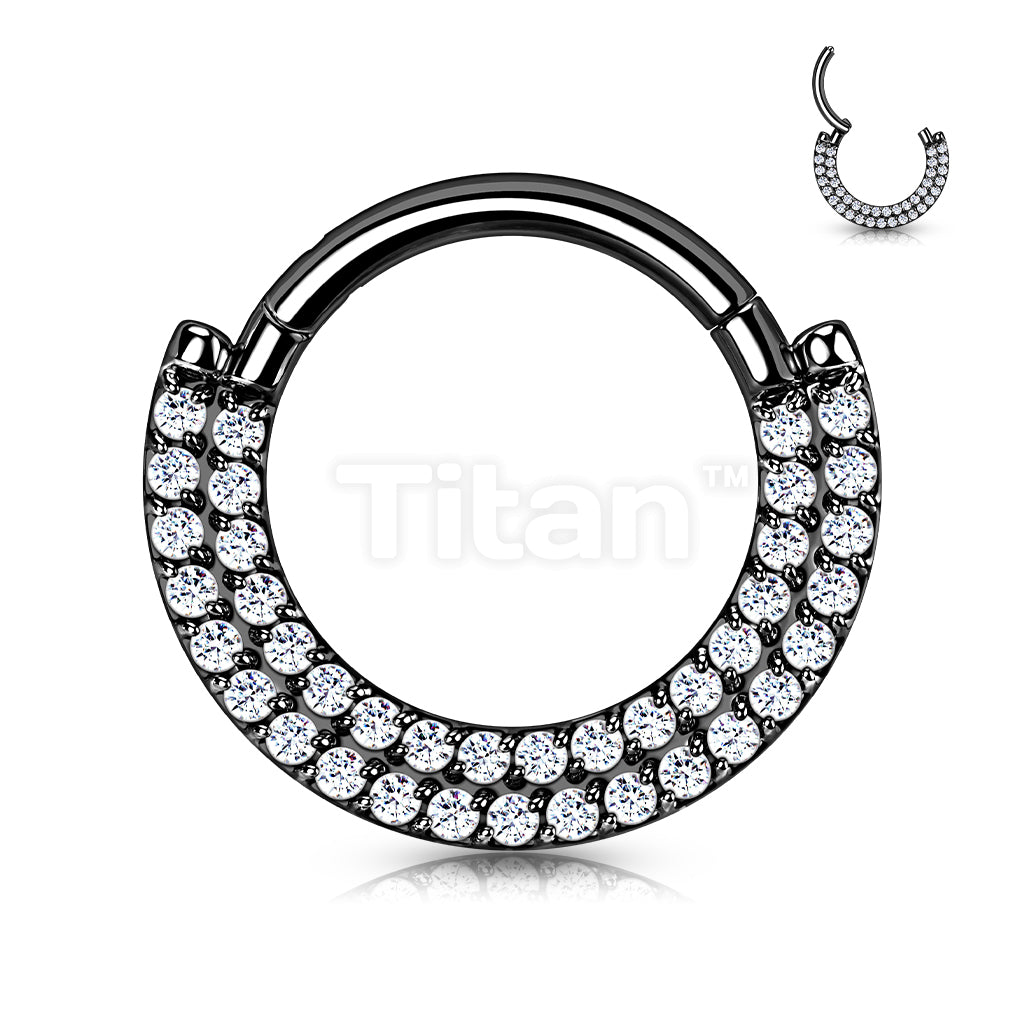 Implant Grade Titanium Hinged Segment Hoop Ring With CNC Set CZ Pave Double Lined Front - Image 4