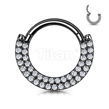 Implant Grade Titanium Hinged Segment Hoop Ring With CNC Set CZ Pave Double Lined Front - Image 4