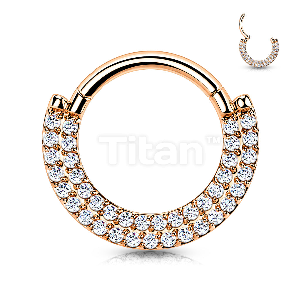 Implant Grade Titanium Hinged Segment Hoop Ring With CNC Set CZ Pave Double Lined Front - Image 5