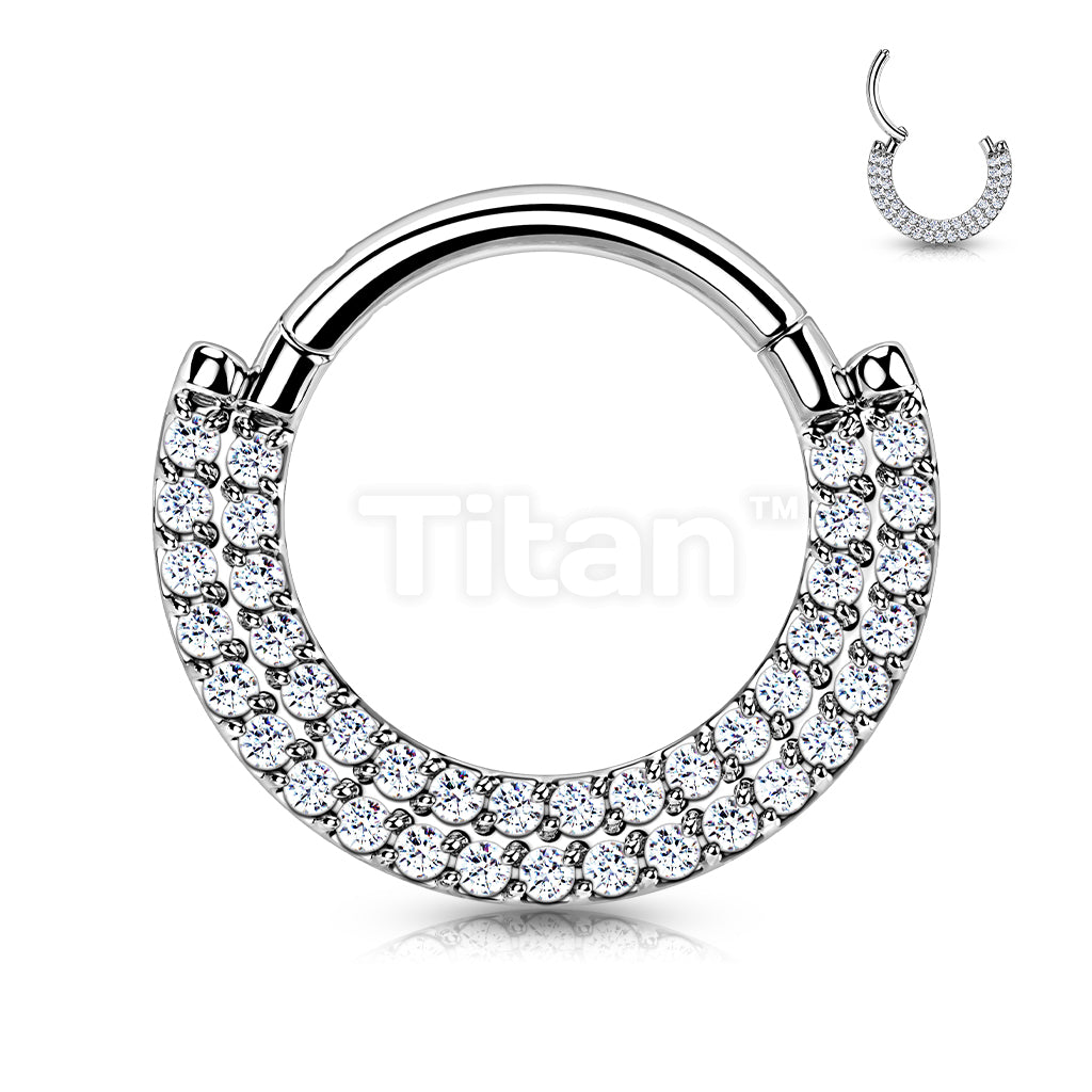 Implant Grade Titanium Hinged Segment Hoop Ring With CNC Set CZ Pave Double Lined Front - Image 6