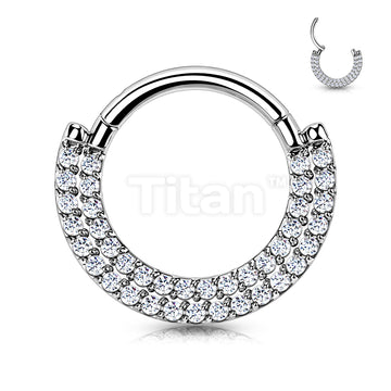 Implant Grade Titanium Hinged Segment Hoop Ring With CNC Set CZ Pave Double Lined Front - Image 6