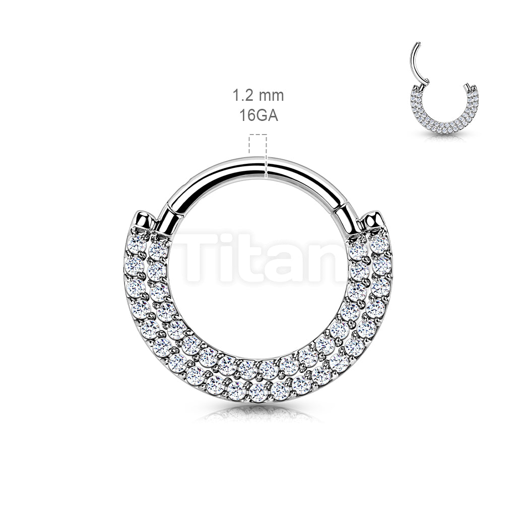 Implant Grade Titanium Hinged Segment Hoop Ring With CNC Set CZ Pave Double Lined Front - Image 7