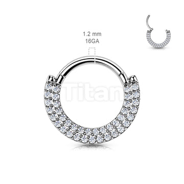 Implant Grade Titanium Hinged Segment Hoop Ring With CNC Set CZ Pave Double Lined Front - Image 7