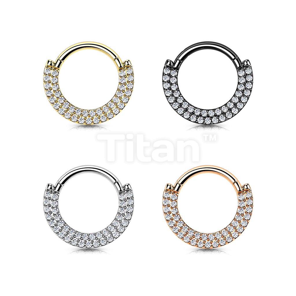 Implant Grade Titanium Hinged Segment Hoop Ring With CNC Set CZ Pave Double Lined Front - Image 8