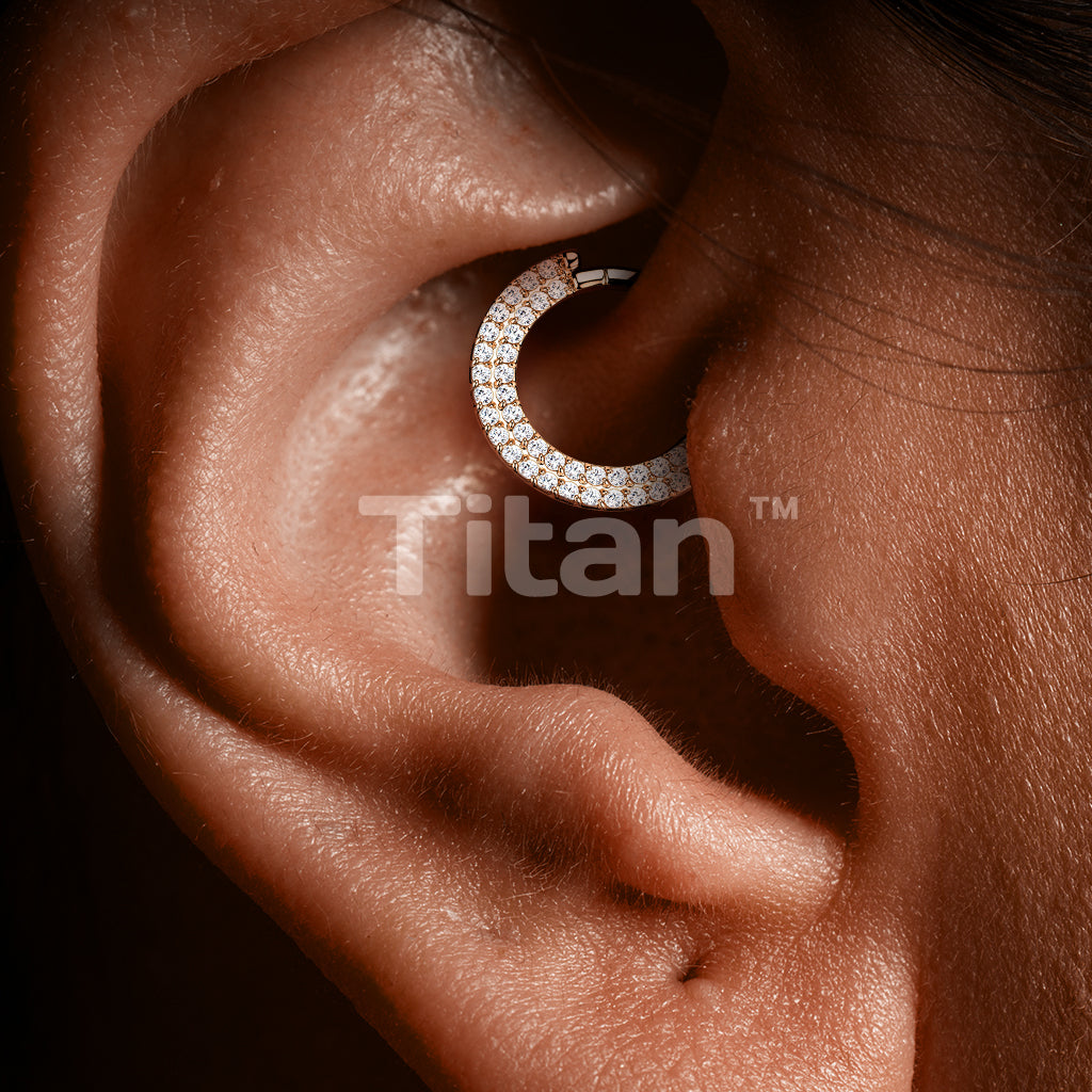 Implant Grade Titanium Hinged Segment Hoop Ring With CNC Set CZ Pave Double Lined Front - Image 9