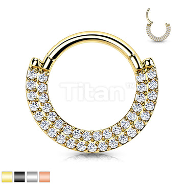 Implant Grade Titanium Hinged Segment Hoop Ring With CNC Set CZ Pave Double Lined Front - Image 2