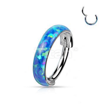 Implant Grade Titanium Hinged Segment Hoop Ring Lined With Wide Outward Facing Opal  - Image 3