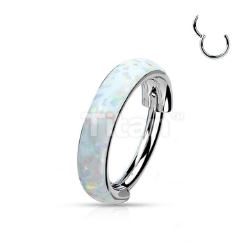 Implant Grade Titanium Hinged Segment Hoop Ring Lined With Wide Outward Facing Opal  - Image 4