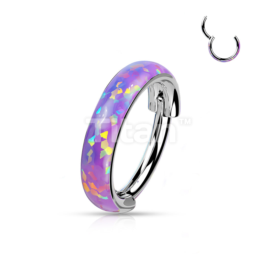 Implant Grade Titanium Hinged Segment Hoop Ring Lined With Wide Outward Facing Opal  - Image 5