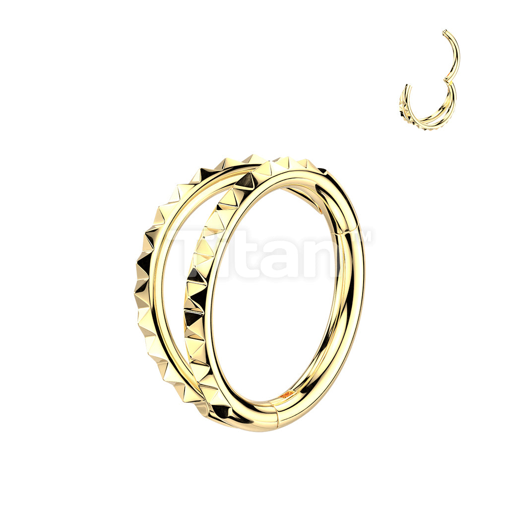 Titanium Hinged Segment Double Hoop Ring With Outward Facing Pyramid Cuts - Image 2