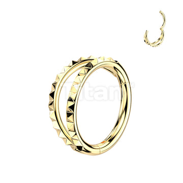 Titanium Hinged Segment Double Hoop Ring With Outward Facing Pyramid Cuts - Image 2