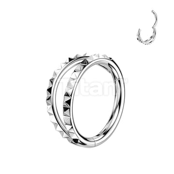 Titanium Hinged Segment Double Hoop Ring With Outward Facing Pyramid Cuts - Image 3