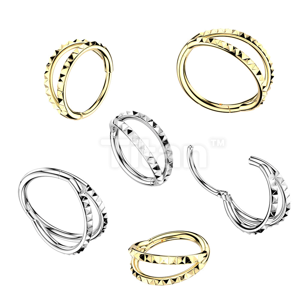 Titanium Hinged Segment Double Hoop Ring With Outward Facing Pyramid Cuts