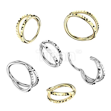 Titanium Hinged Segment Double Hoop Ring With Outward Facing Pyramid Cuts