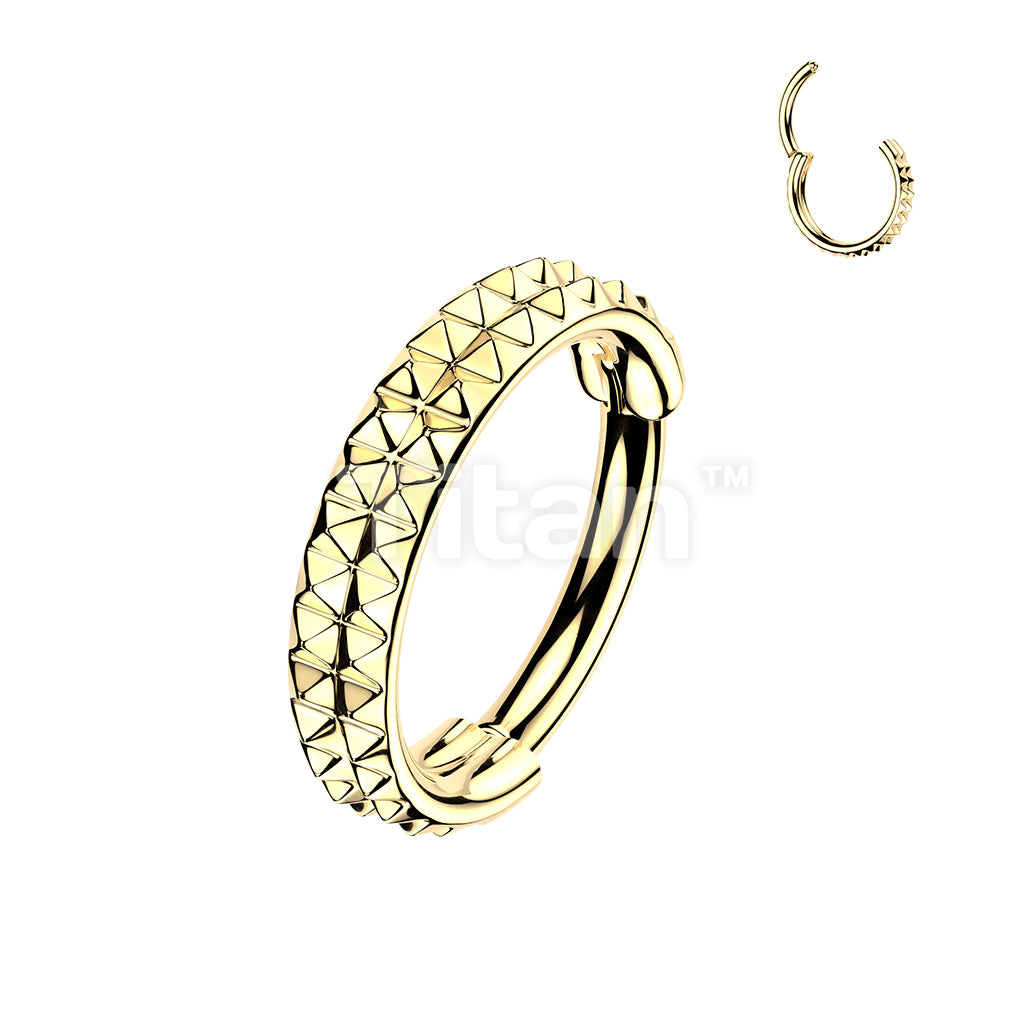 Titanium Hinged Segment Hoop Ring With Double Lined Outward Facing Pyramid Cuts 16ga-20ga - Image 2