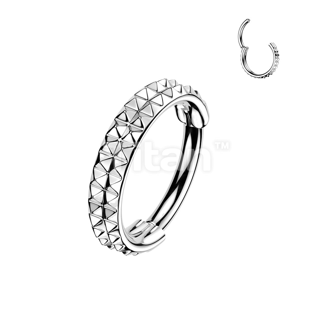 Titanium Hinged Segment Hoop Ring With Double Lined Outward Facing Pyramid Cuts 16ga-20ga - Image 3