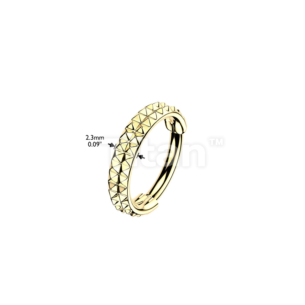 Titanium Hinged Segment Hoop Ring With Double Lined Outward Facing Pyramid Cuts 16ga-20ga - Image 4