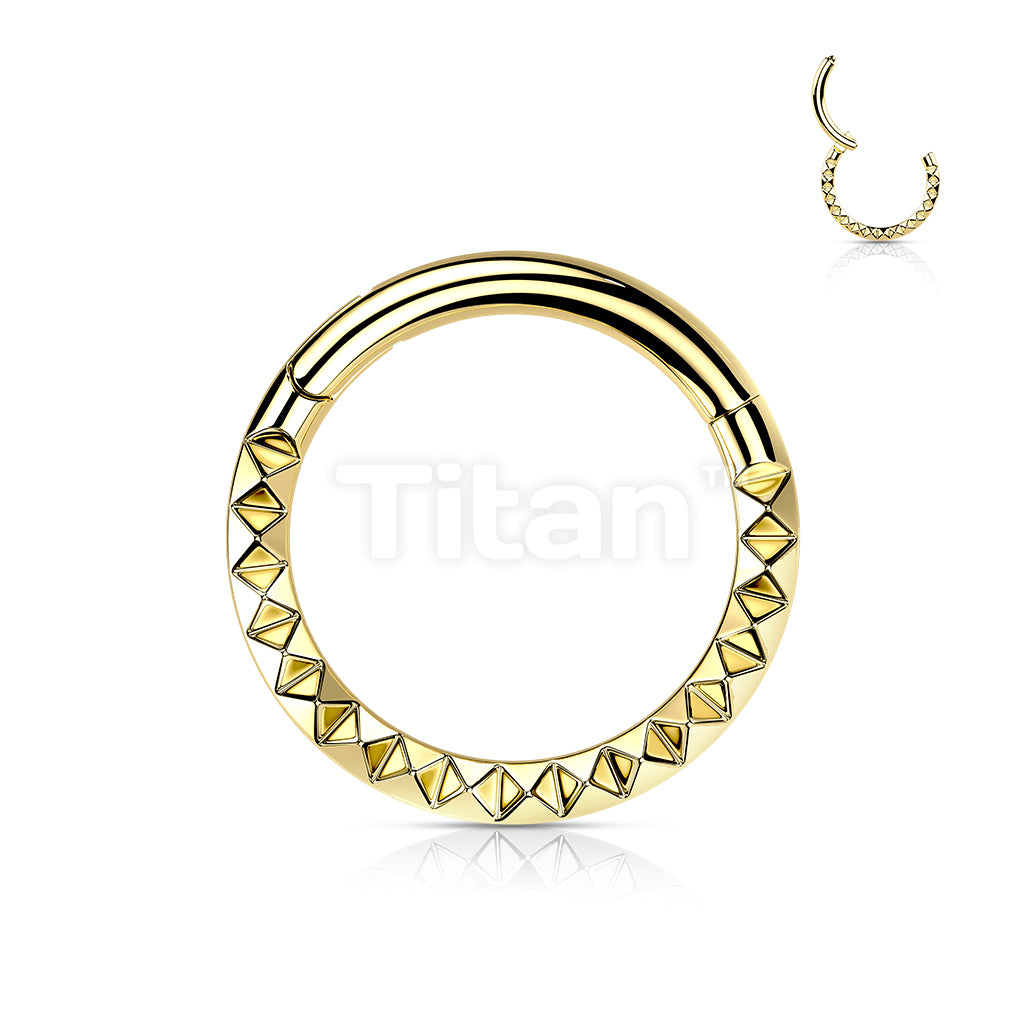 Implant Grade Titanium Hinged Segment Hoop Ring With Pyramid Cut Studded Front - Image 3