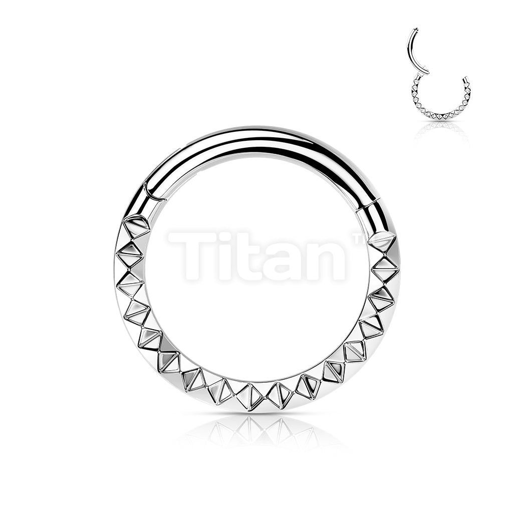 Implant Grade Titanium Hinged Segment Hoop Ring With Pyramid Cut Studded Front - Image 5