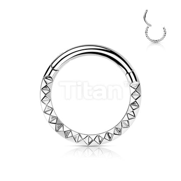 Implant Grade Titanium Hinged Segment Hoop Ring With Pyramid Cut Studded Front - Image 5