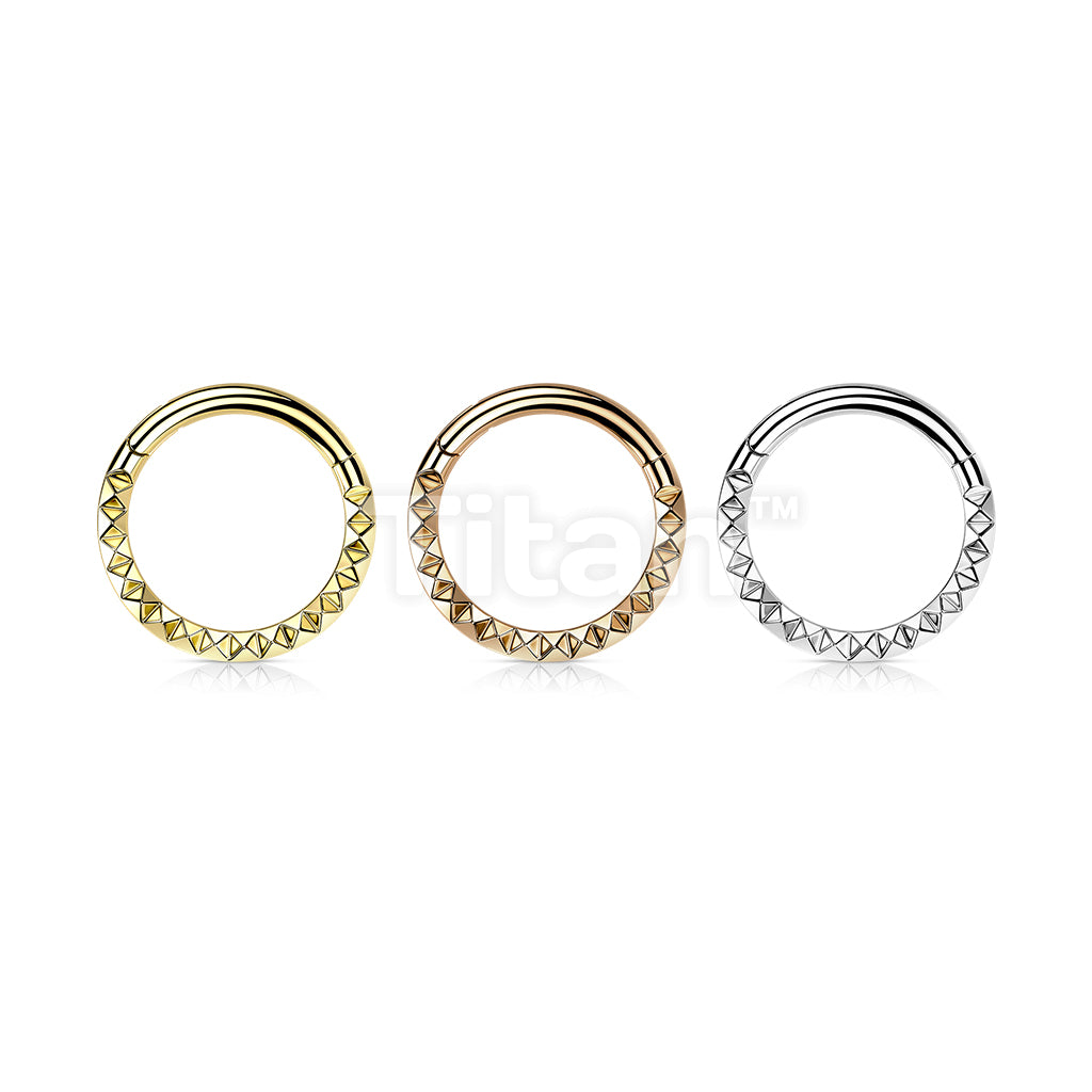 Implant Grade Titanium Hinged Segment Hoop Ring With Pyramid Cut Studded Front - Image 7